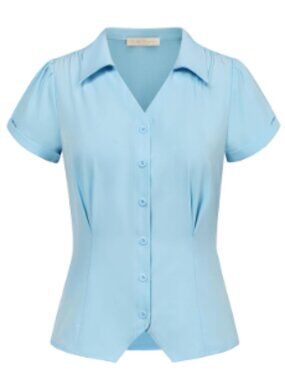 Belle Poque - M - Retro Blouse in Powder Blue